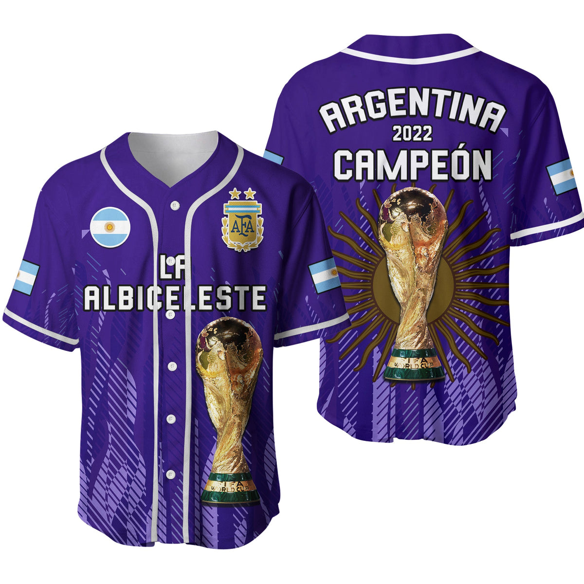 Argentina Football Baseball Jersey La Albiceleste Campeon Proud Purple 2022 Ver.02 - Wonder Print Shop