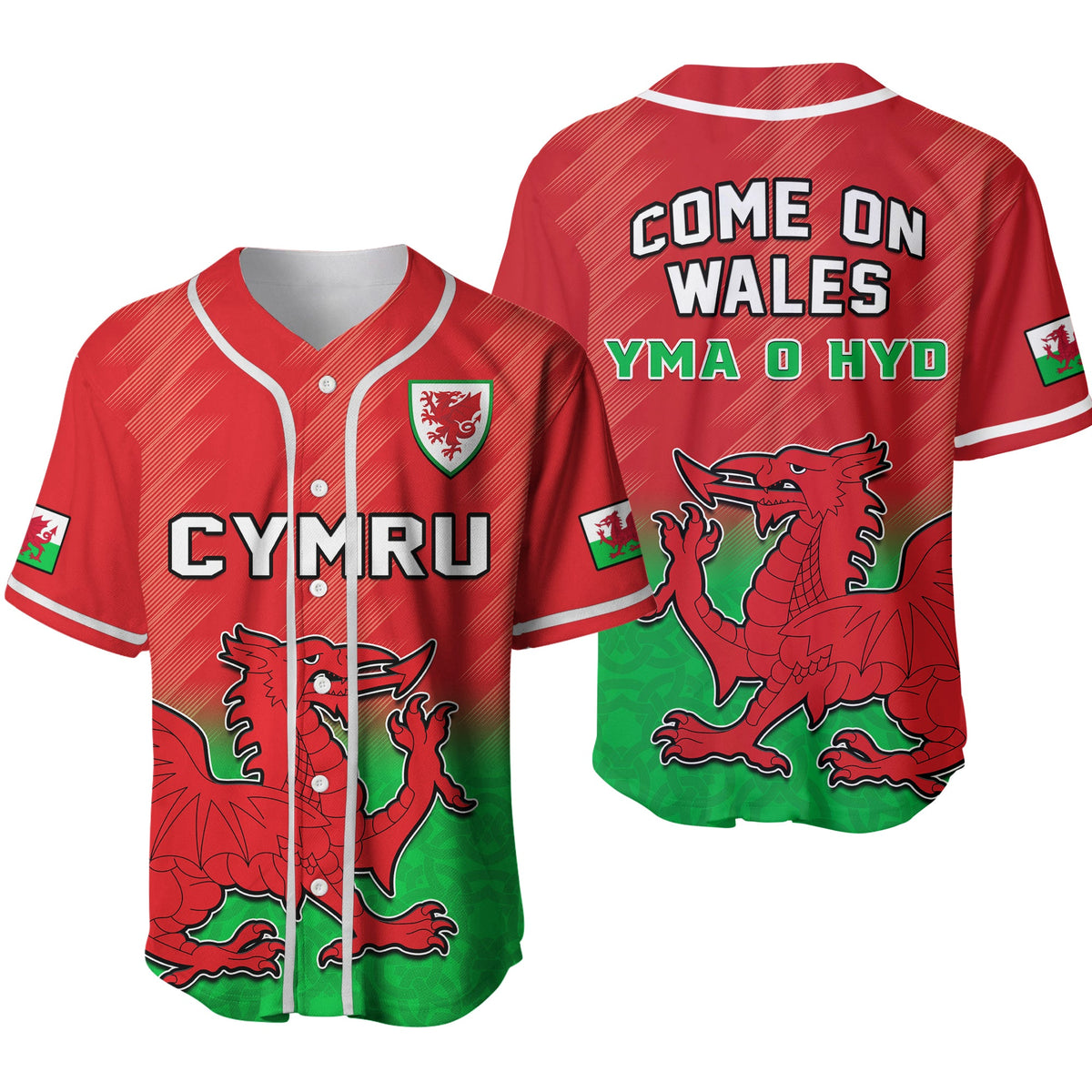 Wales Football Baseball Jersey World Cup 2022 Come On Cymru Yma O Hyd Ver.02 - Wonder Print Shop