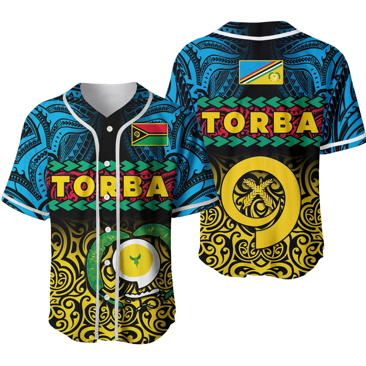 Torba Province Baseball Jersey Vanuatu Pig Tusk Polynesian Flag Style Ver.02 - Wonder Print Shop