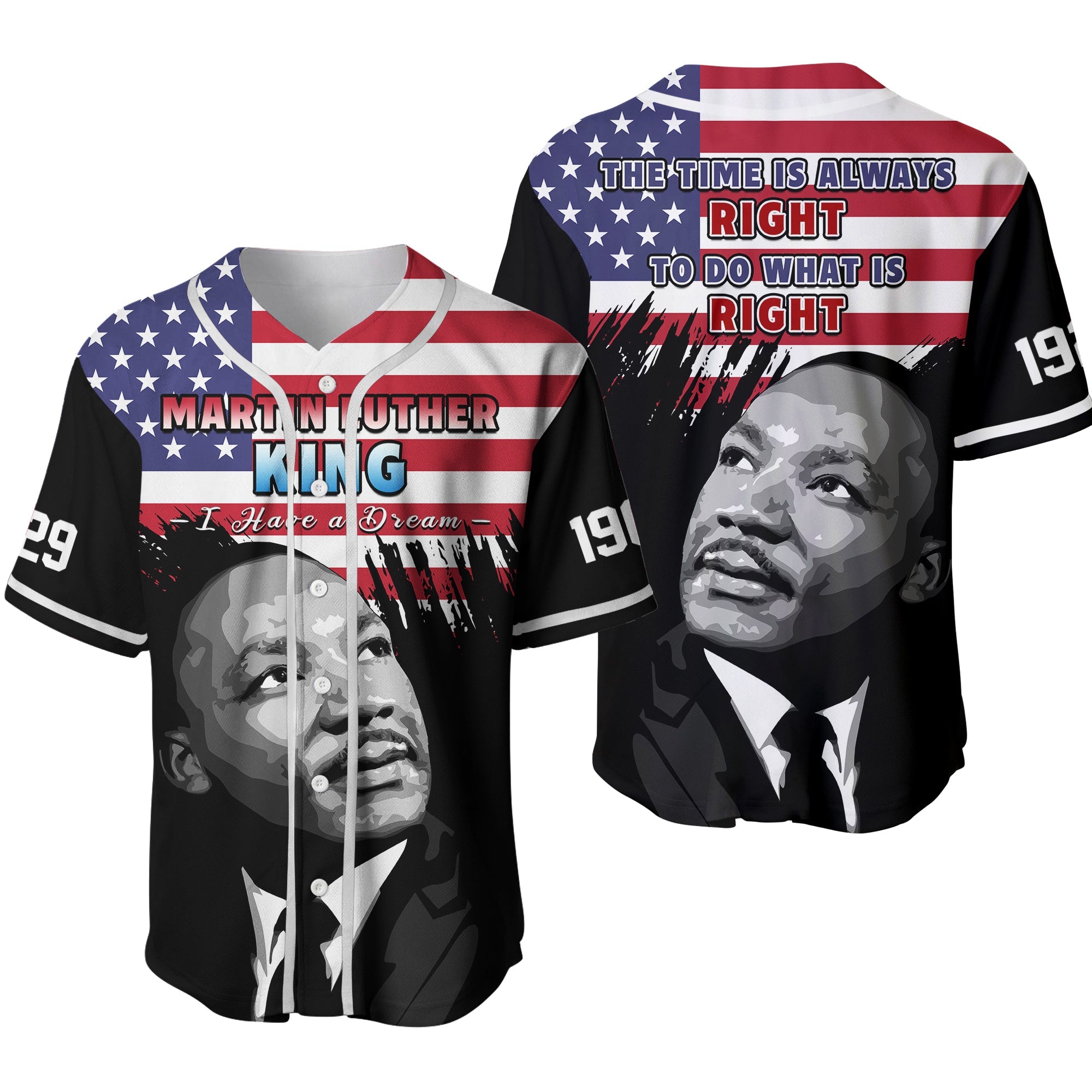 United States Baseball Jersey United States Happy MLK Day Flag Grunge Style Ver.02 - Wonder Print Shop