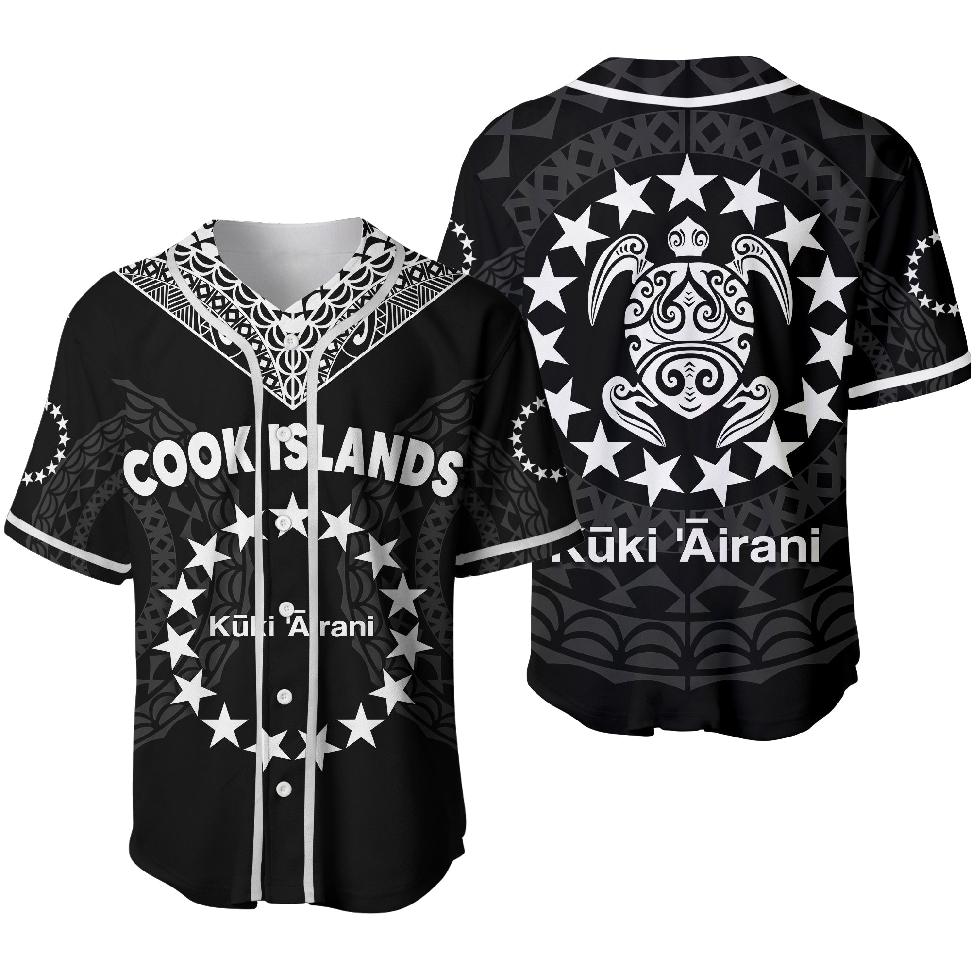 Cook Islands Baseball Jersey Circle Pattern Mix Sea Turtle Black Version 2 - Wonder Print Shop