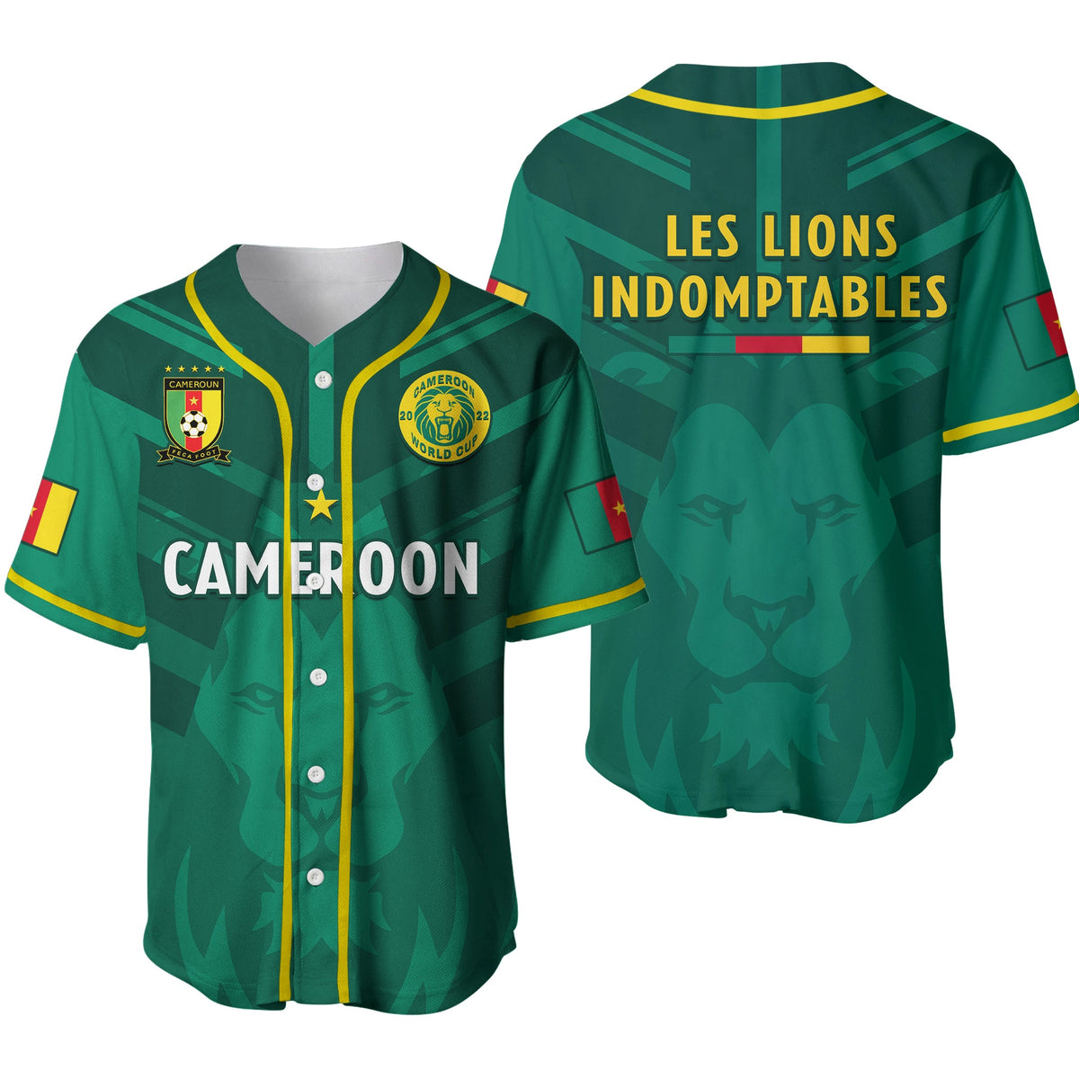 Cameroon Football Baseball Jersey Les Lions Indomptables Green World Cup 2022 - Wonder Print Shop