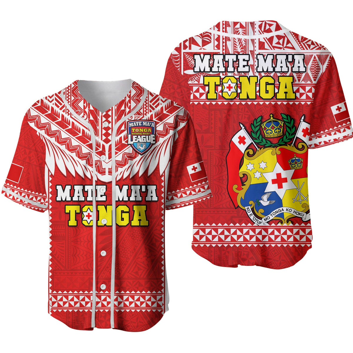 Tonga Rugby Baseball Jersey Mate Maa Tonga Pacific Ngatu White Ver.02 - Wonder Print Shop