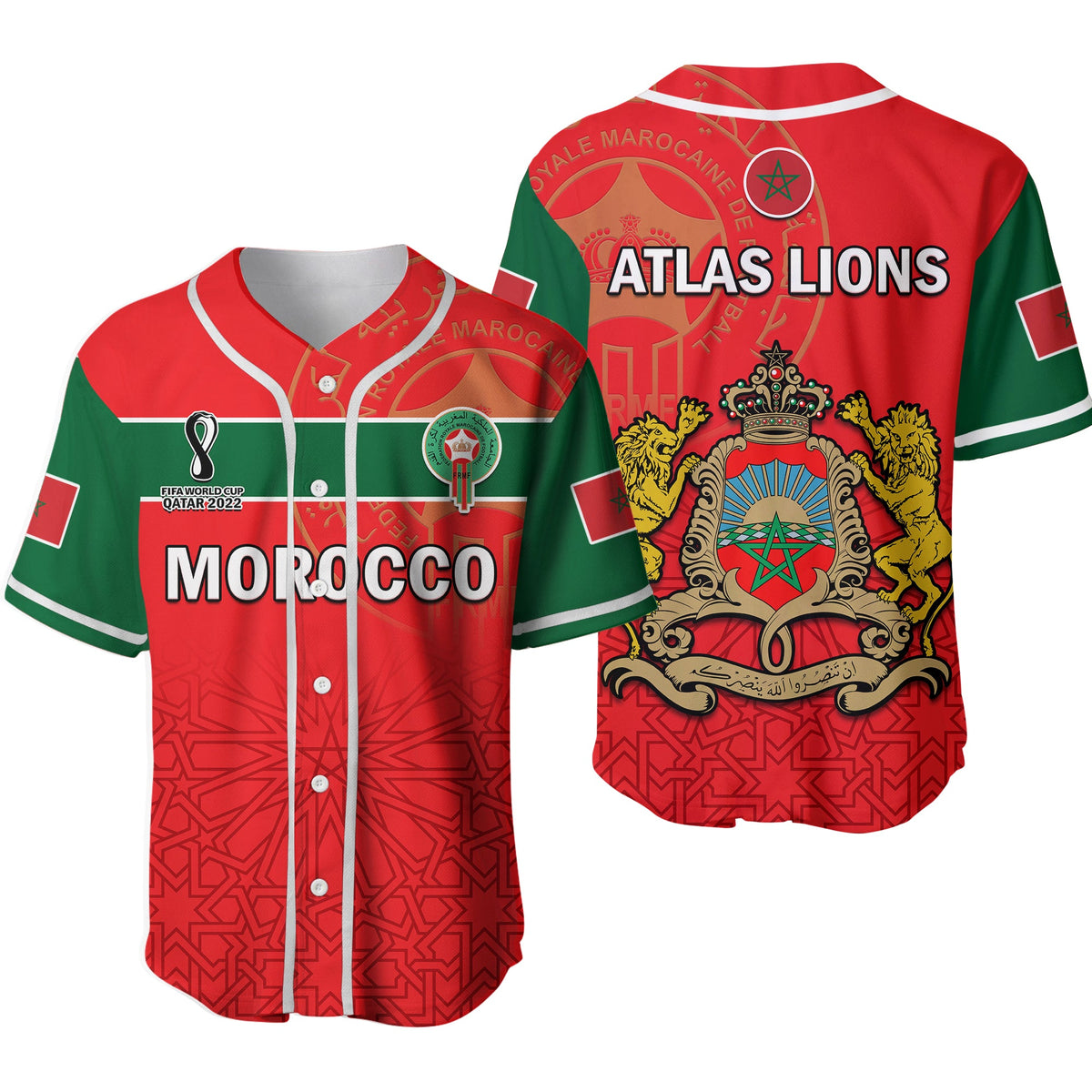 Morocco Football Baseball Jersey Atlas Lions Red World Cup 2022 Ver.02 - Wonder Print Shop