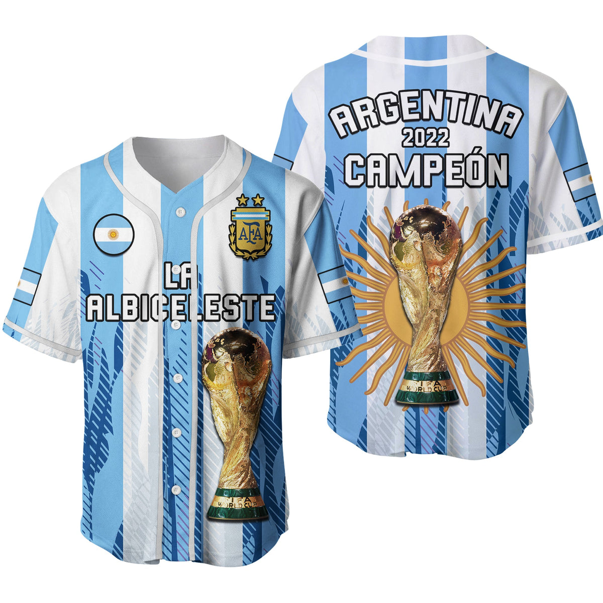 Argentina Football Baseball Jersey La Albiceleste Campeon Proud White 2022 Ver.02 - Wonder Print Shop