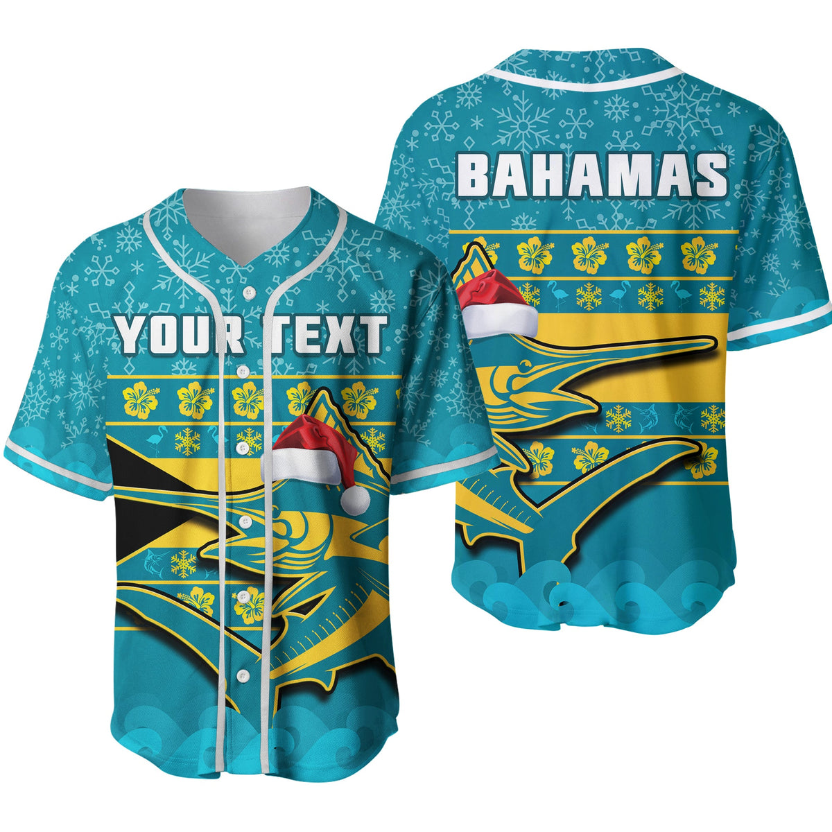 (Custom Personalised) Bahamas Baseball Jersey Bahamian Blue Marlin Merry Christmas Ver.02 - Wonder Print Shop