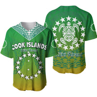 Cook Islands Baseball Jersey Circle Pattern Mix Sea Turtle Green Version - Wonder Print Shop