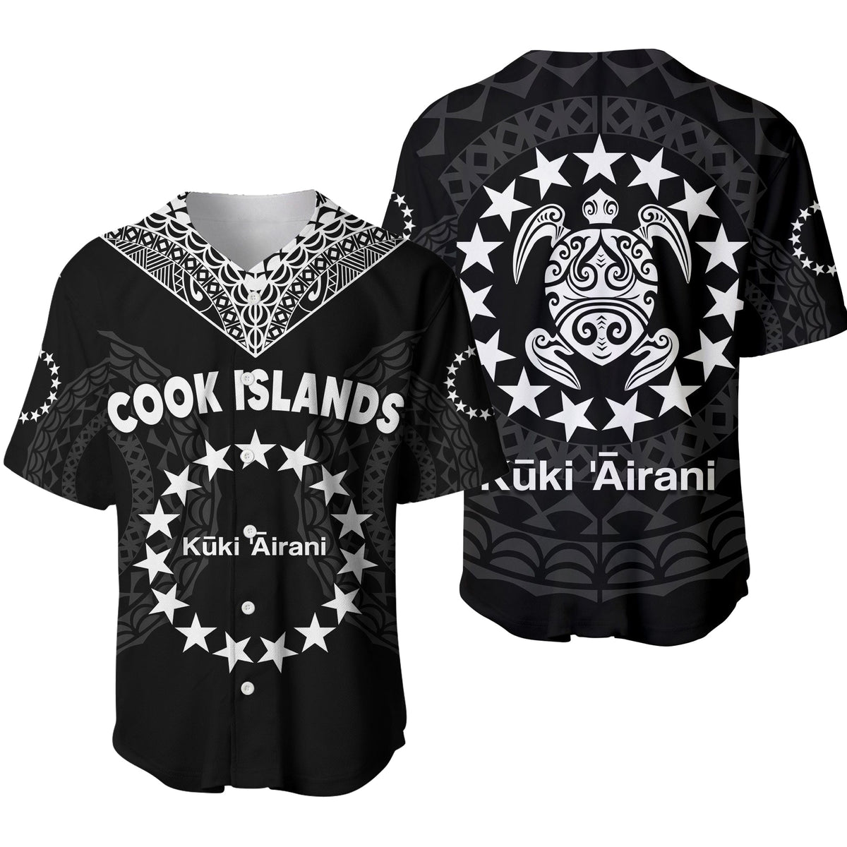 Cook Islands Baseball Jersey Circle Pattern Mix Sea Turtle Black Version - Wonder Print Shop