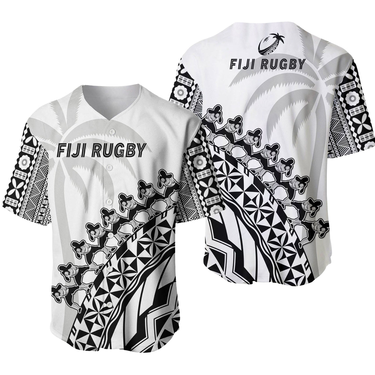 Fiji Rugby Baseball Jersey Fijian Cibi Dance Tapa Pattern White - Wonder Print Shop