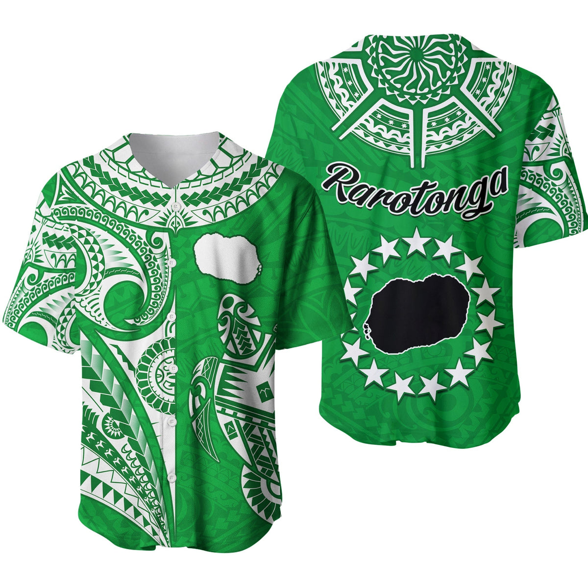 Rarotonga Cook Islands Baseball Jersey Turtle and Map Style Green LT13 - Wonder Print Shop