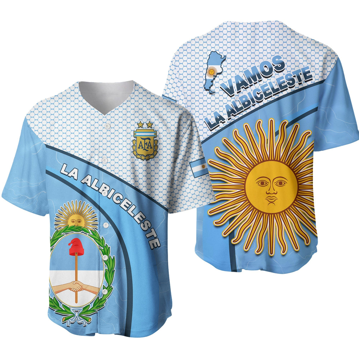 Argentina Football 2022 Baseball Jersey Champions Blue Sky May Sun LT13 - Wonder Print Shop