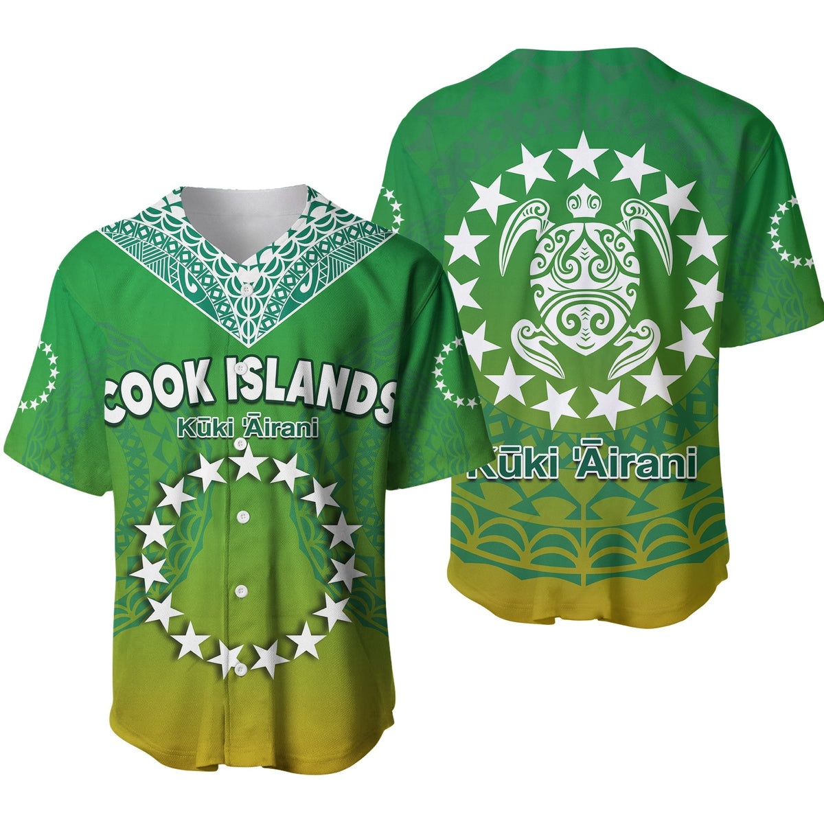 Cook Islands Baseball Jersey Circle Pattern Mix Sea Turtle Green Version - Wonder Print Shop