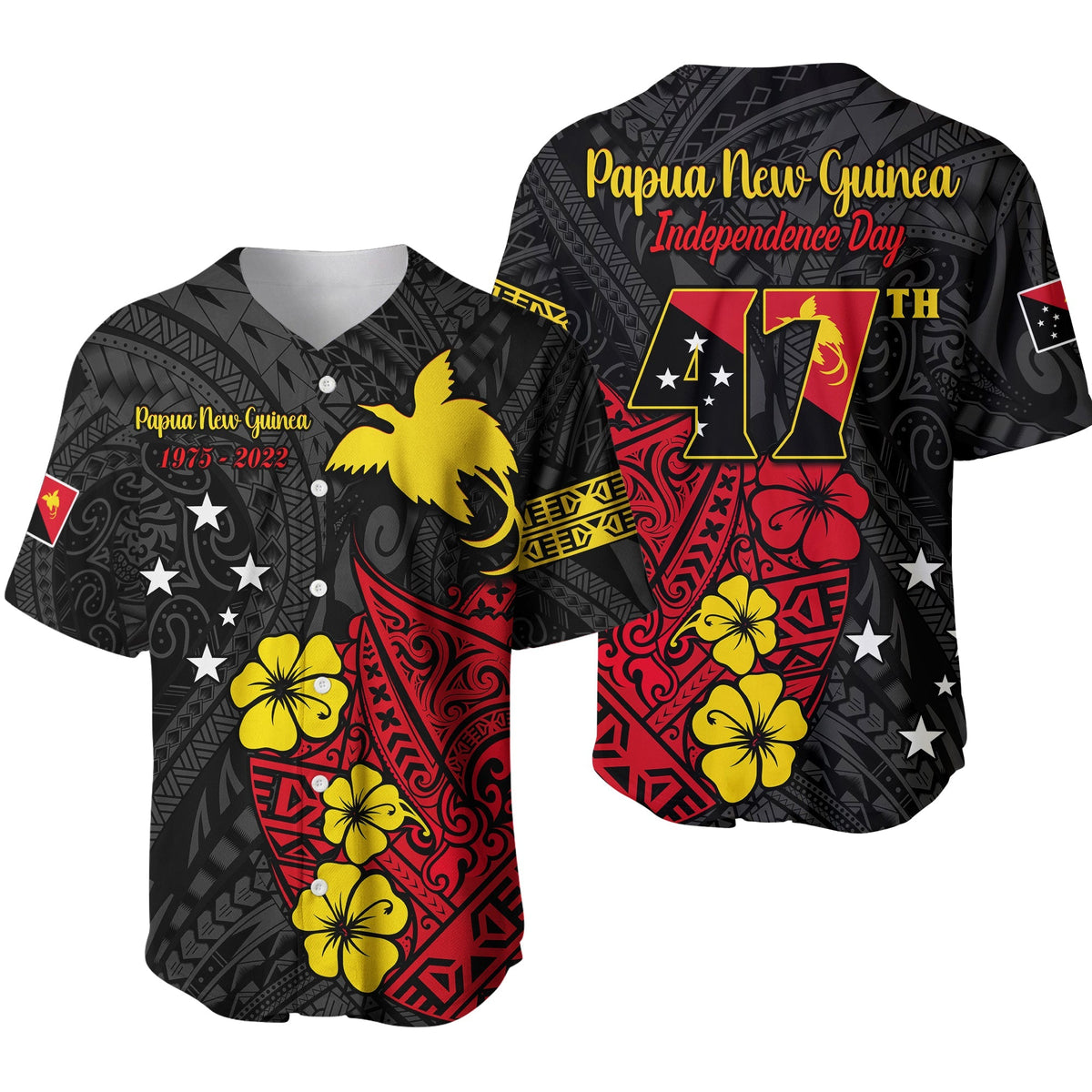 Papua New Guinea Anniversary Baseball Jersey 47th Independence Day Since 1975 LT13 - Wonder Print Shop