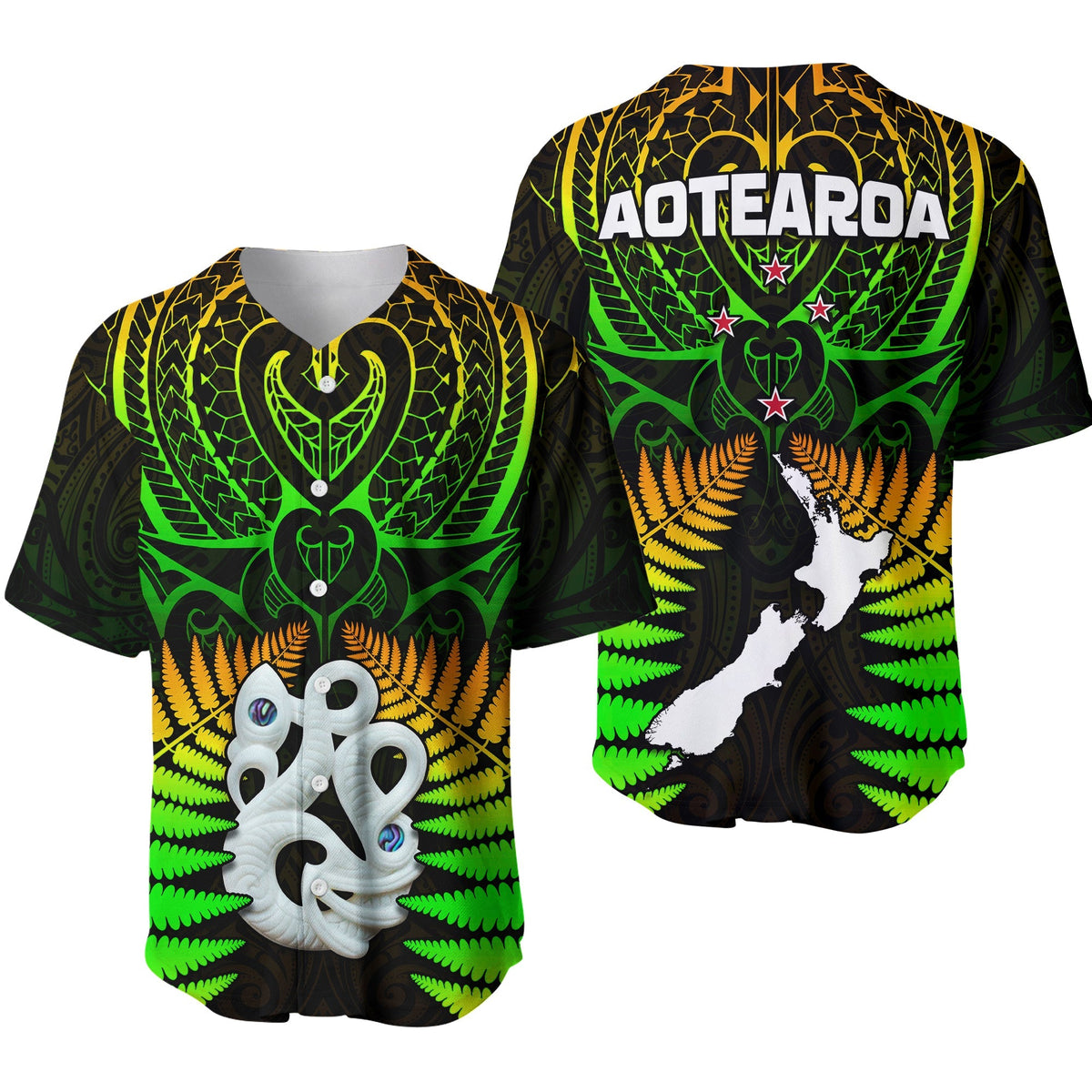 Aotearoa Fern Baseball Jersey New Zealand Hei Tiki Special Style LT13 - Wonder Print Shop
