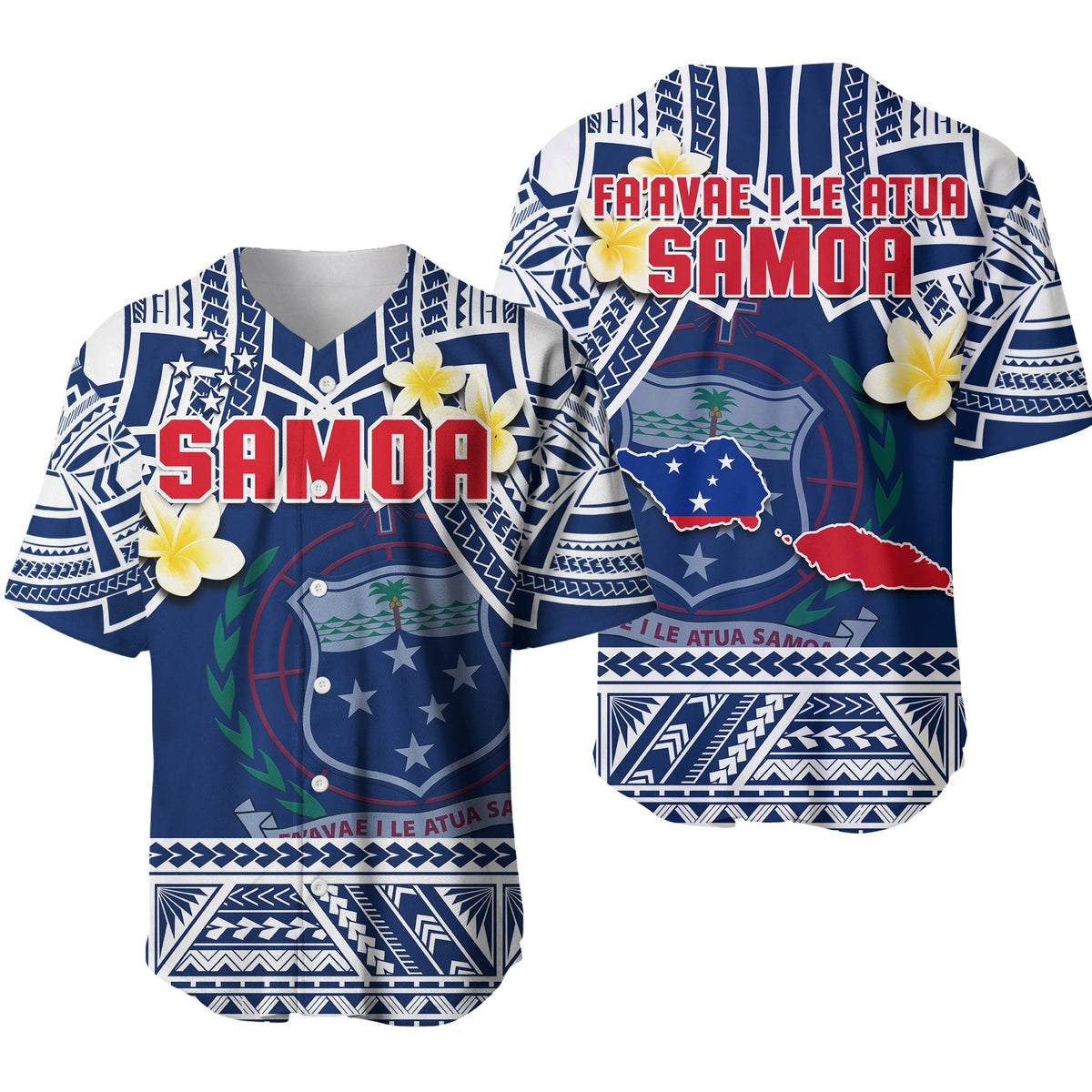 Samoa Baseball Jersey Samoan Plumeria Flowers Mix Polynesian Pattern - Wonder Print Shop