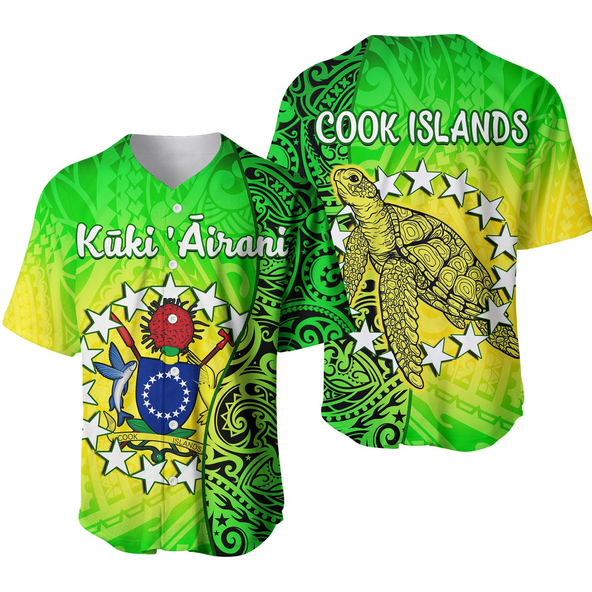 Cook Islands Baseball Jersey Cook Islands Coat Of Arms Turtle Polynesian - Wonder Print Shop