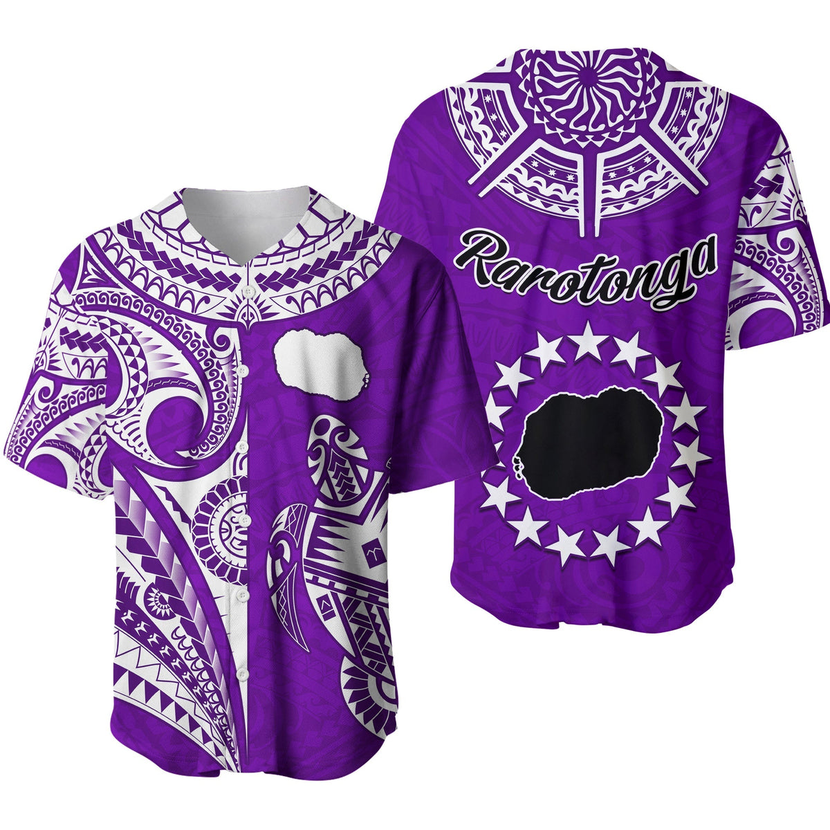 Rarotonga Cook Islands Baseball Jersey Turtle and Map Style Purple LT13 - Wonder Print Shop