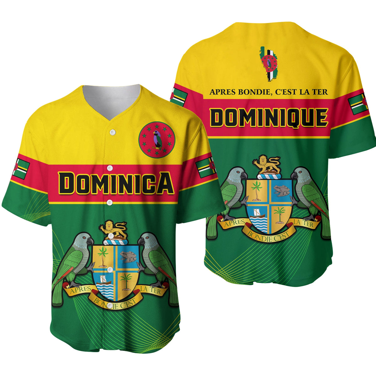 Dominica Baseball Jersey Dominican Coat Of Arms With Map Ver.01 - Wonder Print Shop