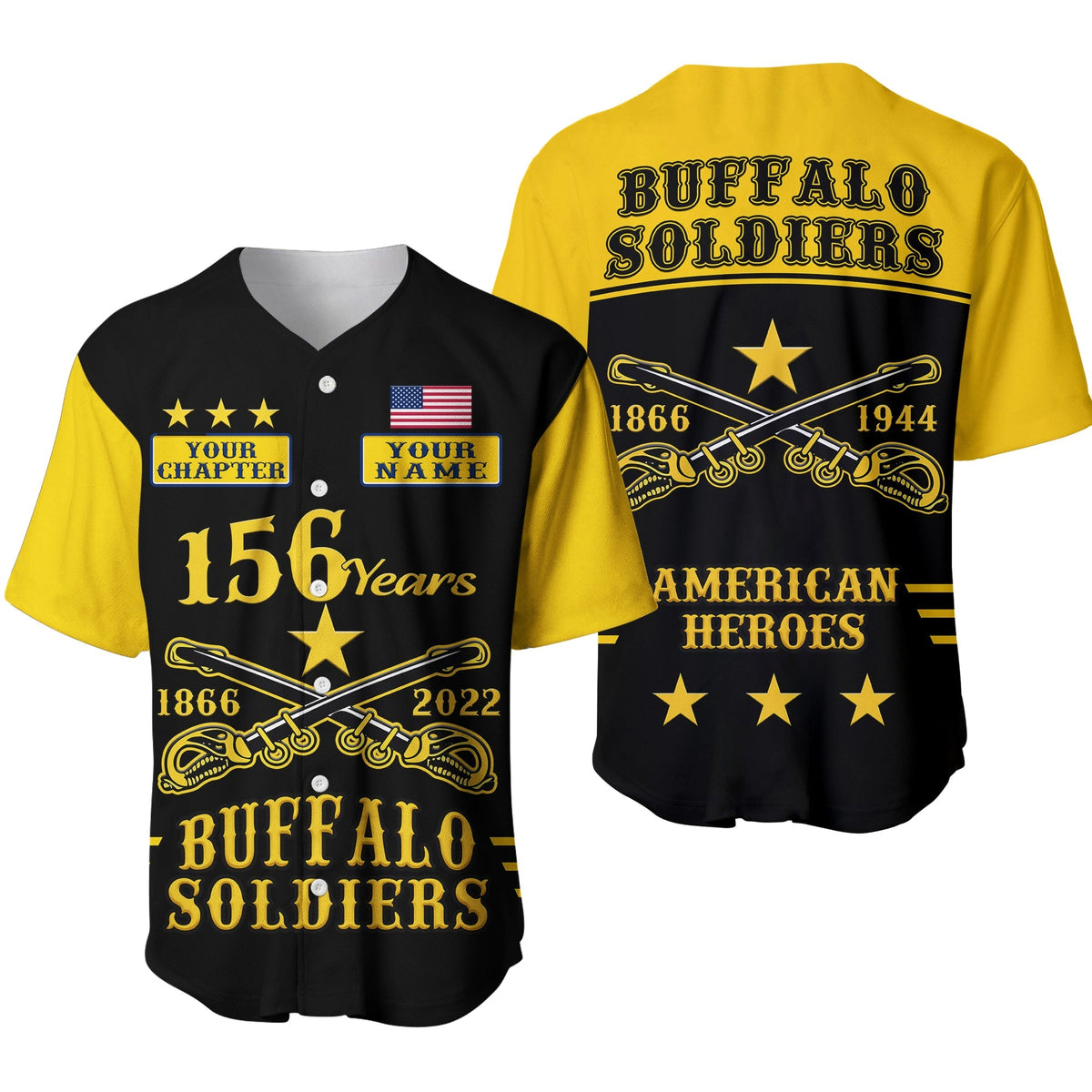 (Custom Text and Chapter) Buffalo Soldiers Baseball Jersey Since 1866 BSMC Anniversary Ver.01 LT13 - Wonder Print Shop