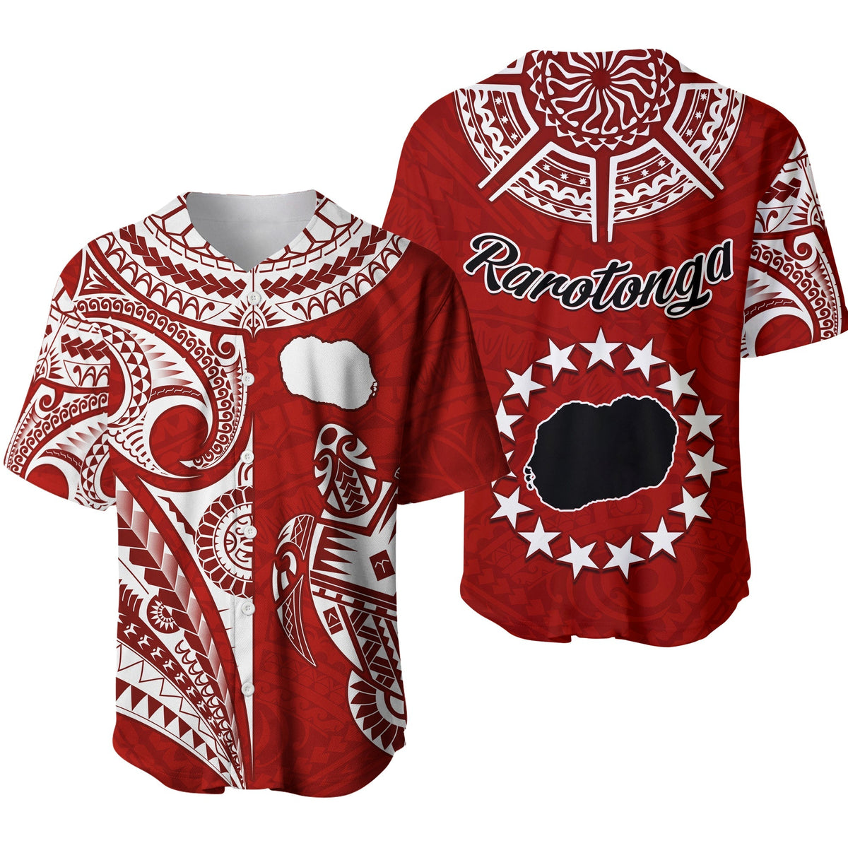 Rarotonga Cook Islands Baseball Jersey Turtle and Map Style Red LT13 - Wonder Print Shop