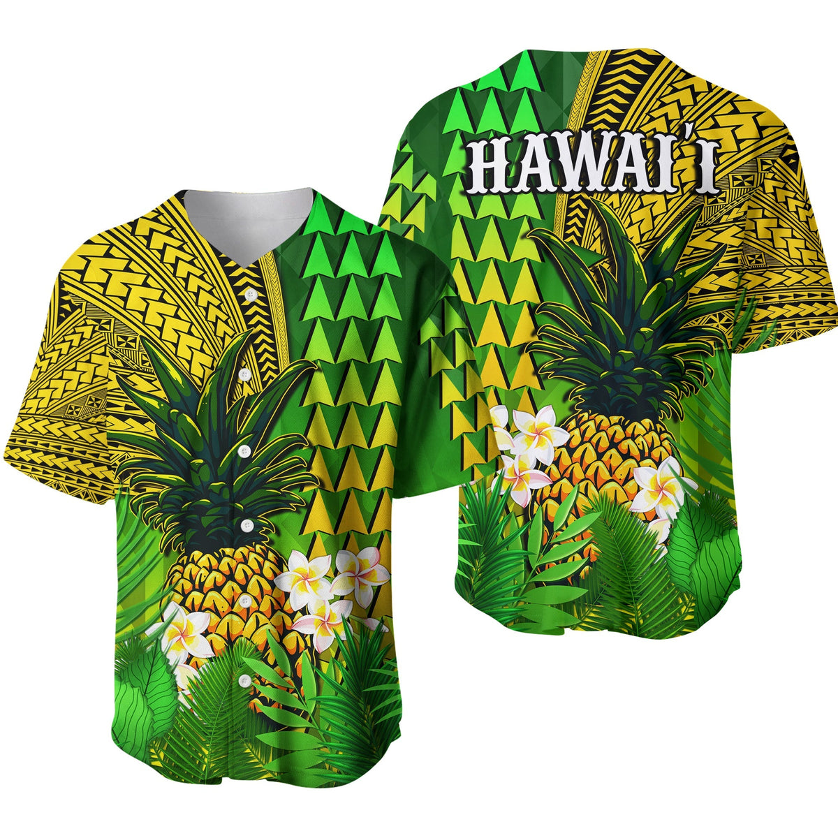Hawaii Pineapple Baseball Jersey Plumeria Frangipani Mix Tribal Pattern Ver.01 LT13 - Wonder Print Shop