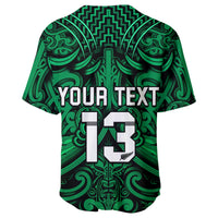 Custom Text and Number New Zealand Silver Fern Rugby Baseball Jersey All Black Green NZ Maori Pattern LT13 - Wonder Print Shop