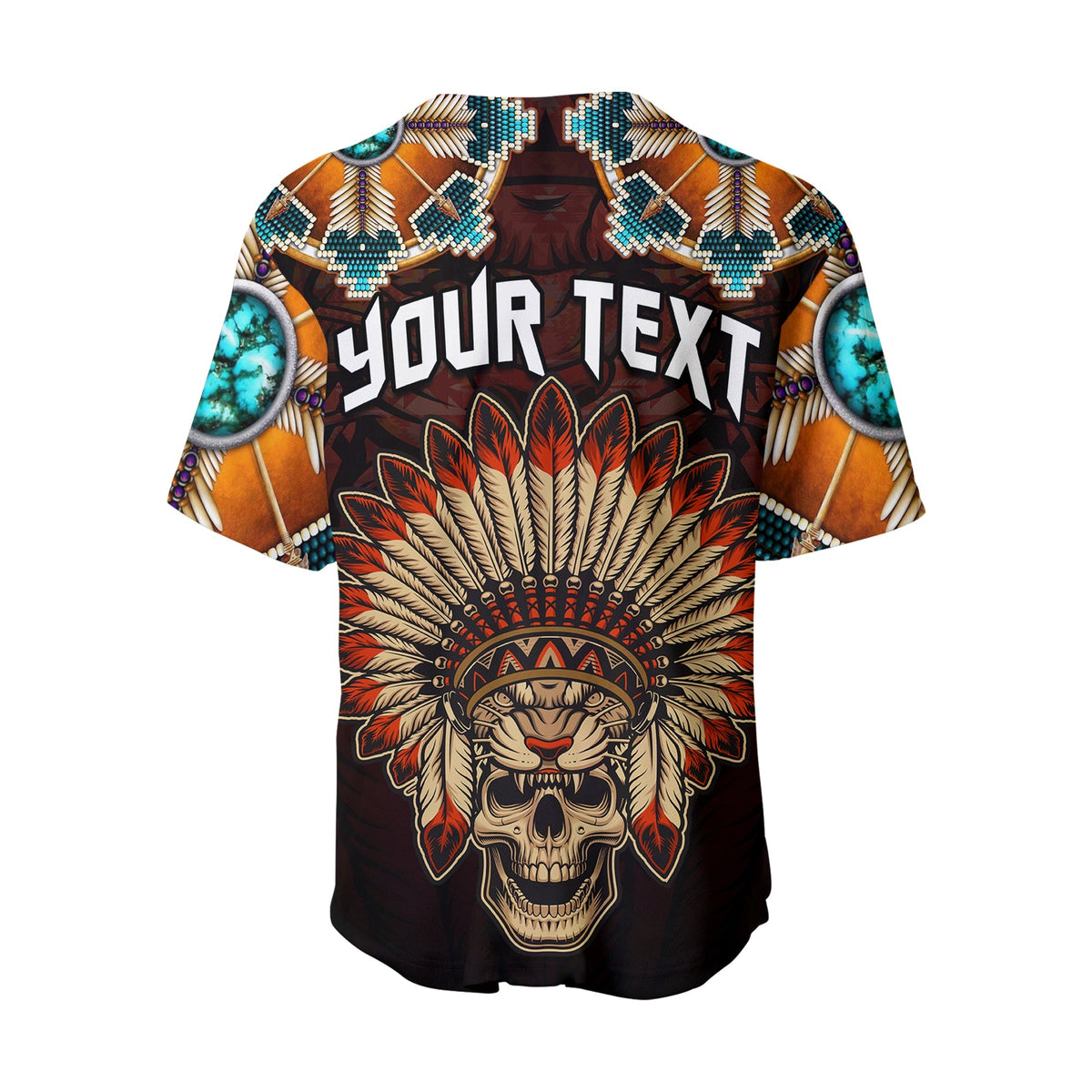 (Custom Personalised) The First Americans Baseball Jersey Indian Headdress With Skull LT13 - Wonder Print Shop