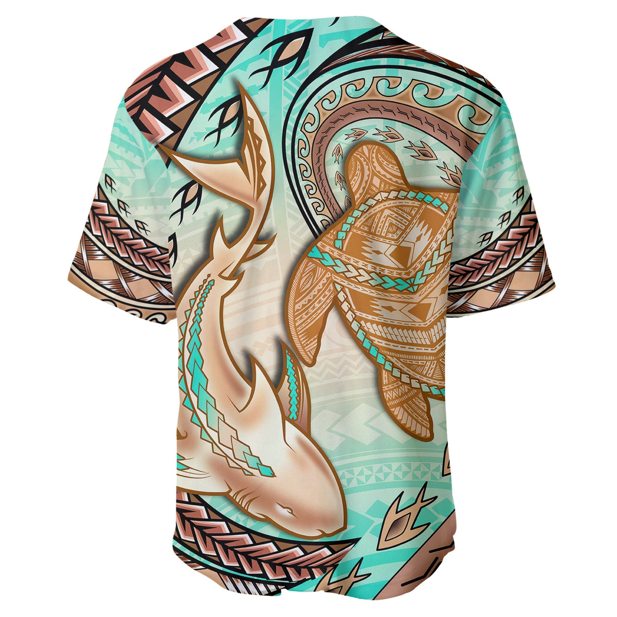 Hawaii Baseball Jersey Polynesian Shark And Sea Turtle Dreamy Turquoise Artsy - Wonder Print Shop