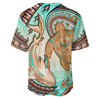 Hawaii Baseball Jersey Polynesian Shark And Sea Turtle Dreamy Turquoise Artsy - Wonder Print Shop