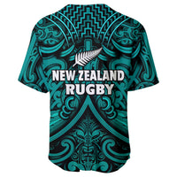 New Zealand Silver Fern Rugby Baseball Jersey All Black Turquoise NZ Maori Pattern LT13 - Wonder Print Shop