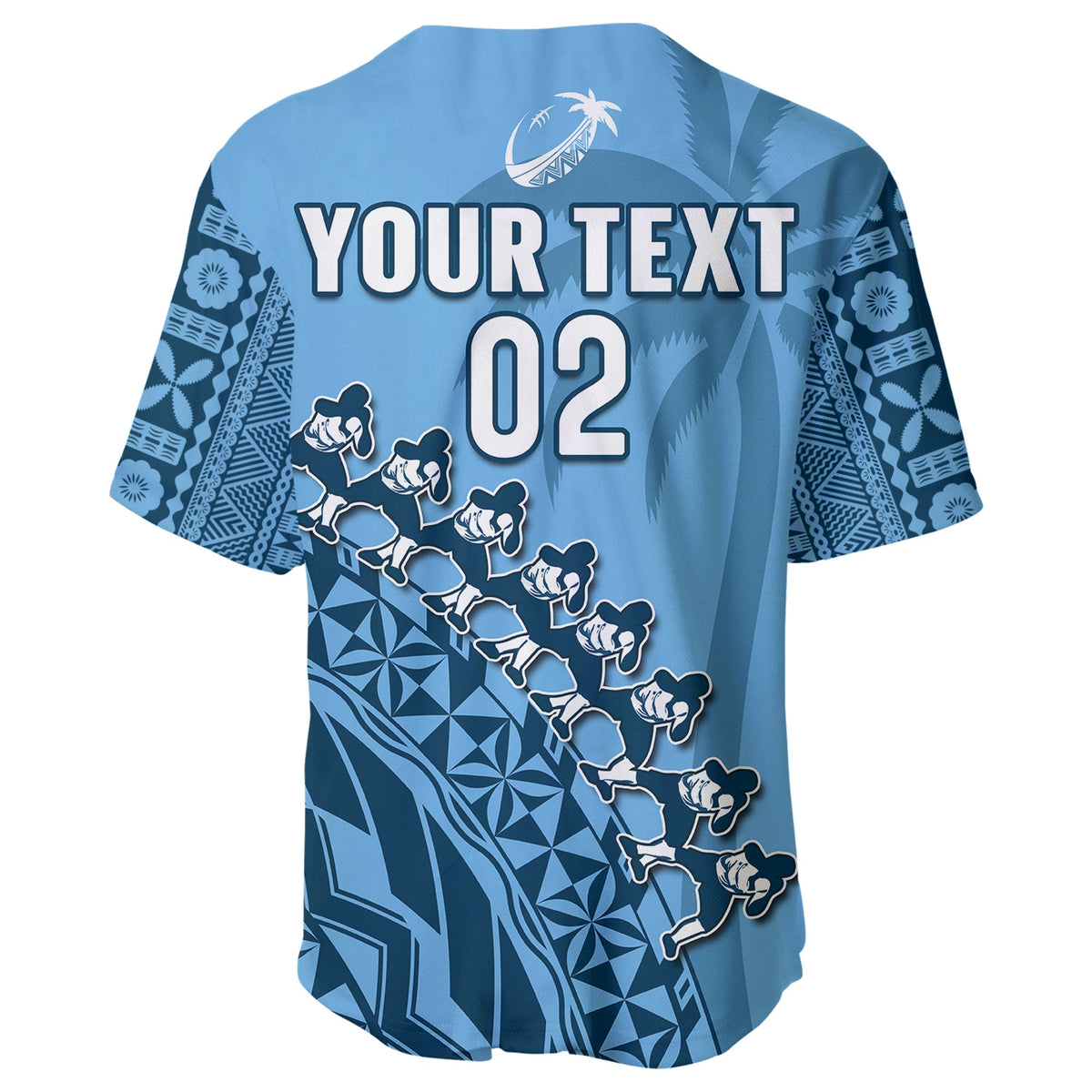 Custom Text And Number Fiji Tapa Rugby Baseball Jersey Fijian Cibi Dance Tapa Pattern Blue - Wonder Print Shop