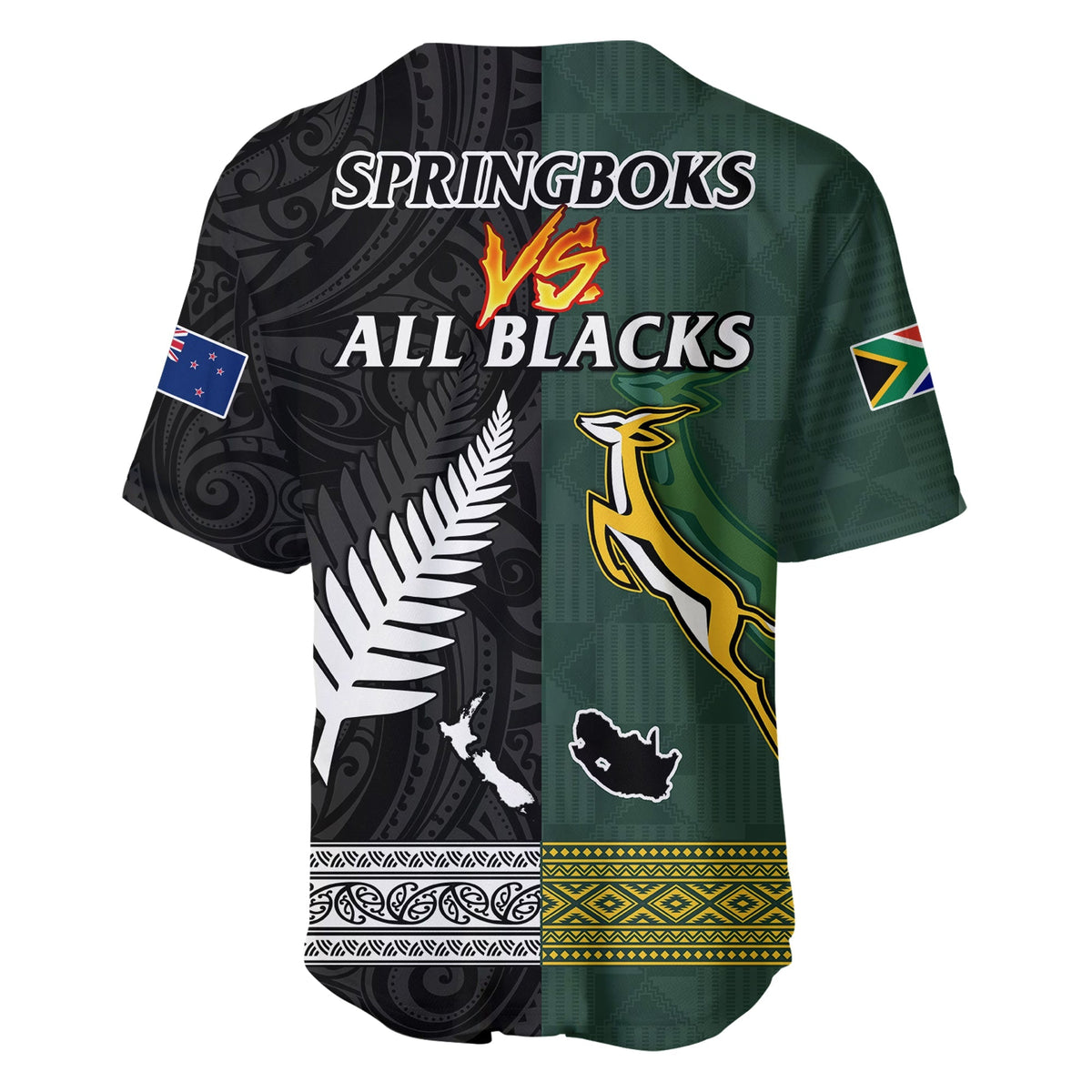 South Africa Protea and New Zealand Fern Baseball Jersey Rugby Go Springboks vs All Black LT13 - Wonder Print Shop
