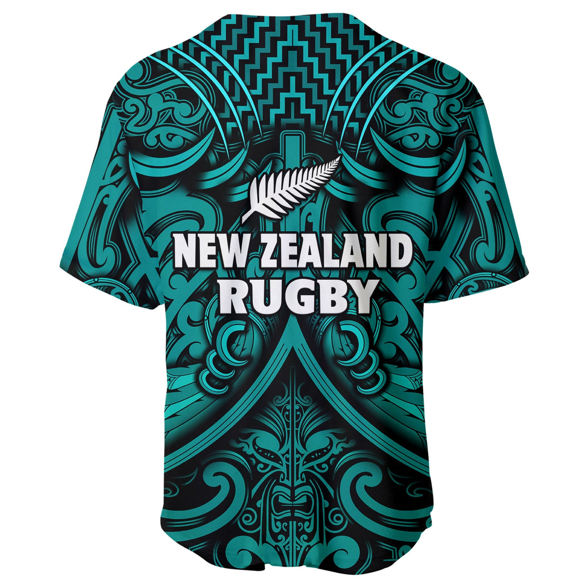 New Zealand Silver Fern Rugby Baseball Jersey All Black Turquoise NZ Maori Pattern LT13 - Wonder Print Shop