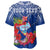 Custom Personalised Guam Chamorro Baseball Jersey Guaman Latte Stone Tropical Flowers Blue Version - Wonder Print Shop