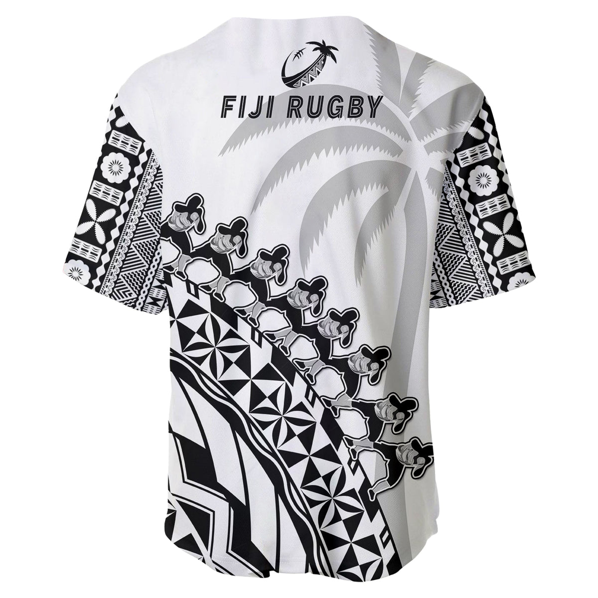 Fiji Rugby Baseball Jersey Fijian Cibi Dance Tapa Pattern White - Wonder Print Shop