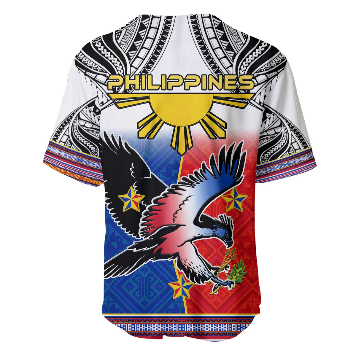 Philippines Baseball Jersey Polynesian Filipino Pattern With Eagle - Wonder Print Shop