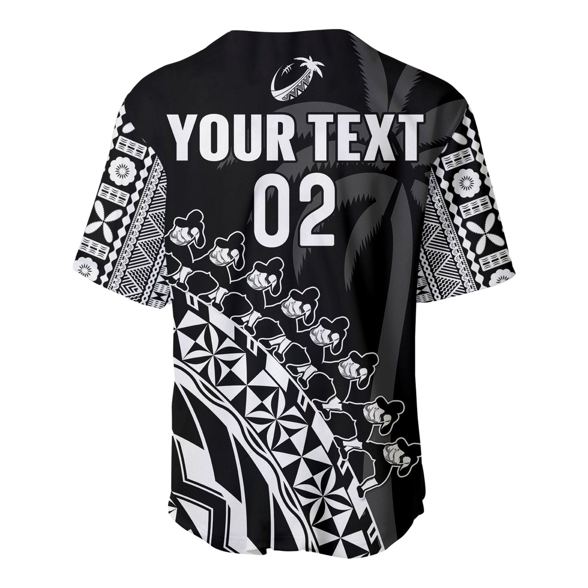 Custom Text And Number Fiji Rugby Baseball Jersey Fijian Cibi Dance Tapa Pattern Black - Wonder Print Shop