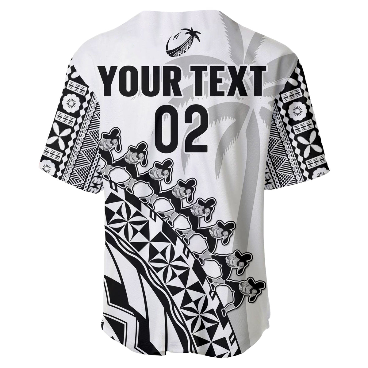 Custom Text And Number Fiji Rugby Baseball Jersey Fijian Cibi Dance Tapa Pattern White - Wonder Print Shop