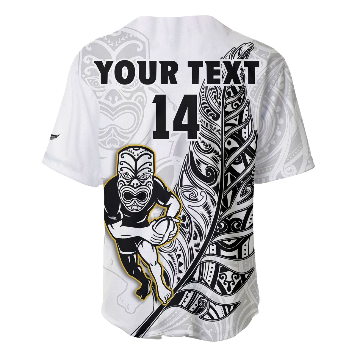 Custom Text And Number New Zealand 2022 Rugby Baseball Jersey All Black Silver Fern Maori Pattern Version White - Wonder Print Shop