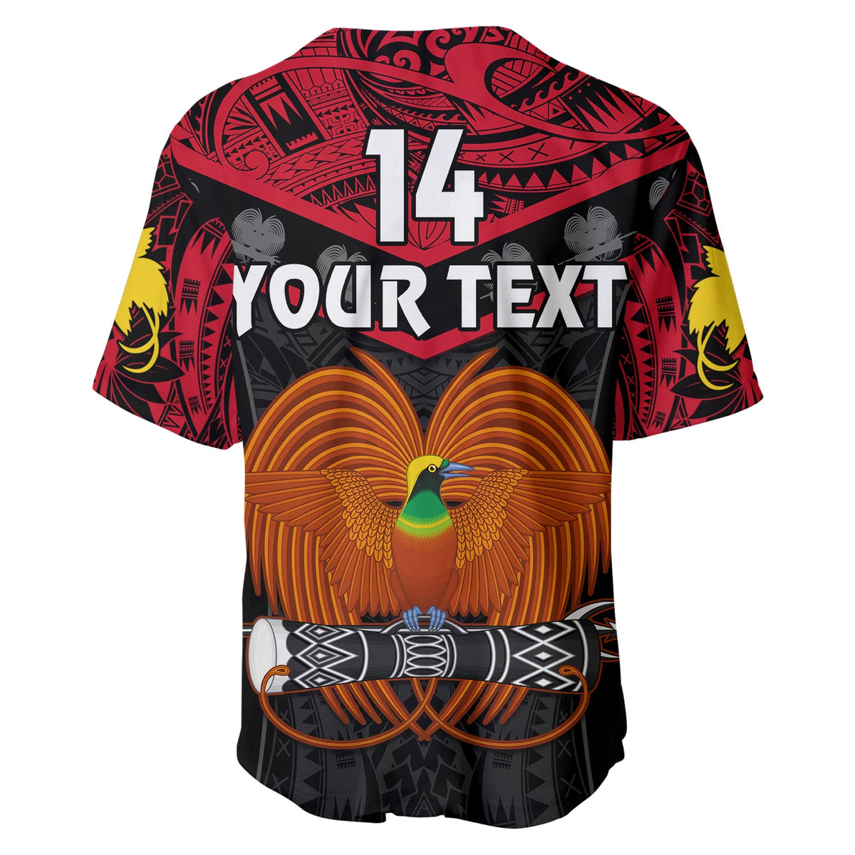 Black back jersey with number 14, 'YOUR TEXT', large phoenix bird graphic