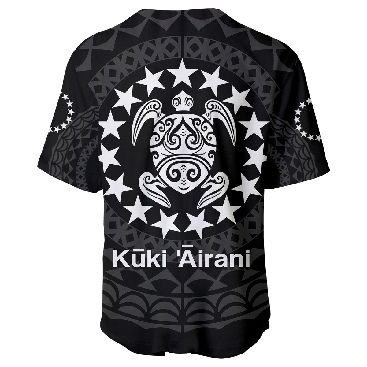 Cook Islands Baseball Jersey Circle Pattern Mix Sea Turtle Black Version - Wonder Print Shop