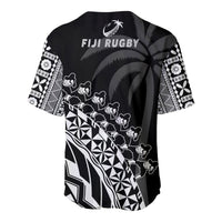 Fiji Rugby Baseball Jersey Fijian Cibi Dance Tapa Pattern Black - Wonder Print Shop