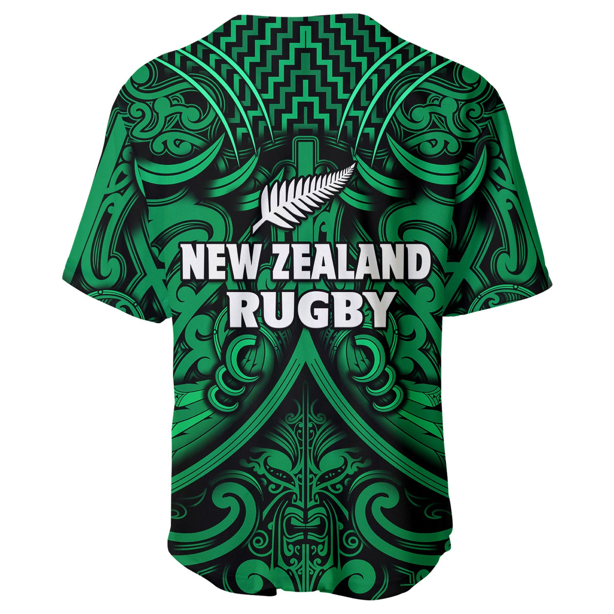 New Zealand Silver Fern Rugby Baseball Jersey All Black Green NZ Maori Pattern LT13 - Wonder Print Shop