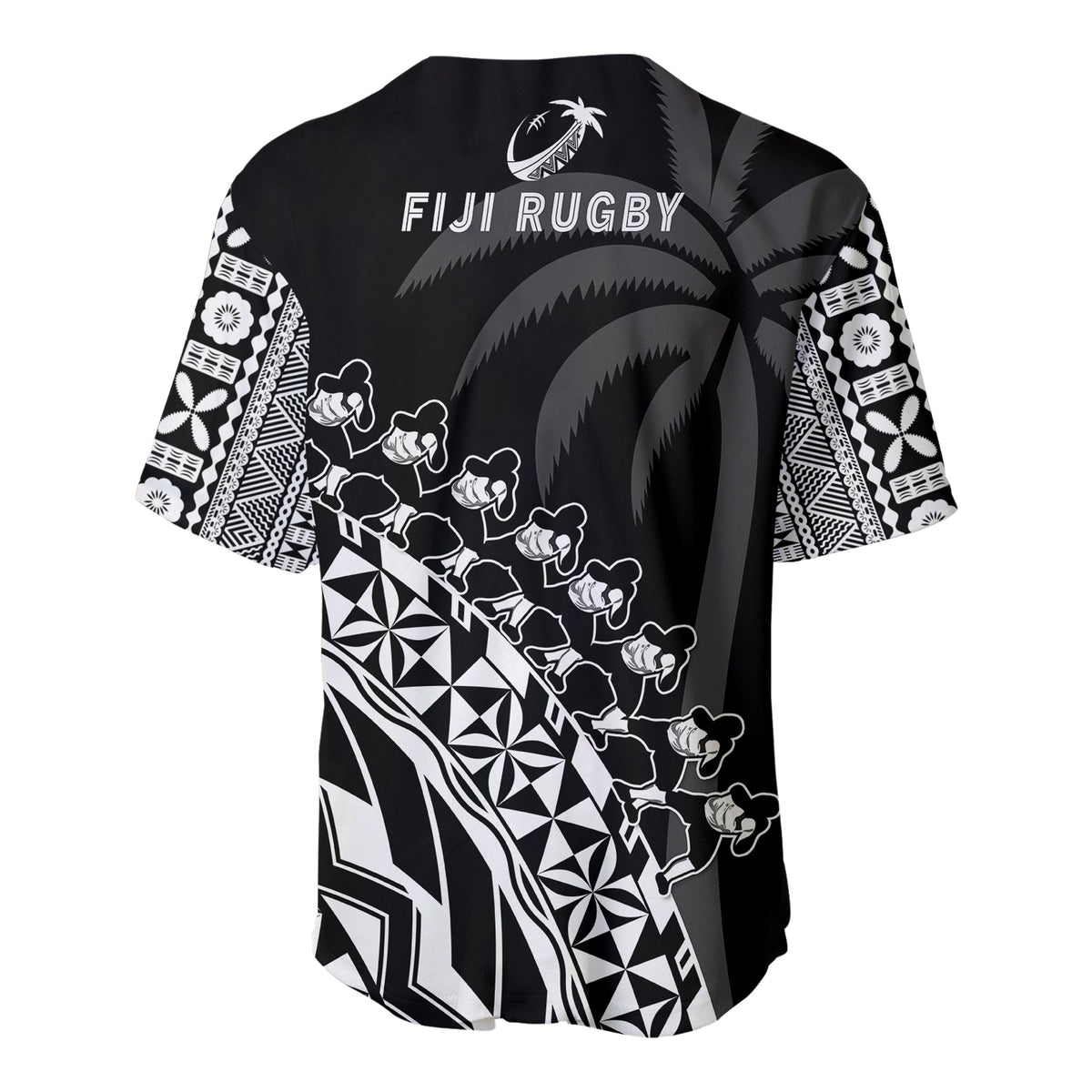 Fiji Rugby Baseball Jersey Fijian Cibi Dance Tapa Pattern Black - Wonder Print Shop