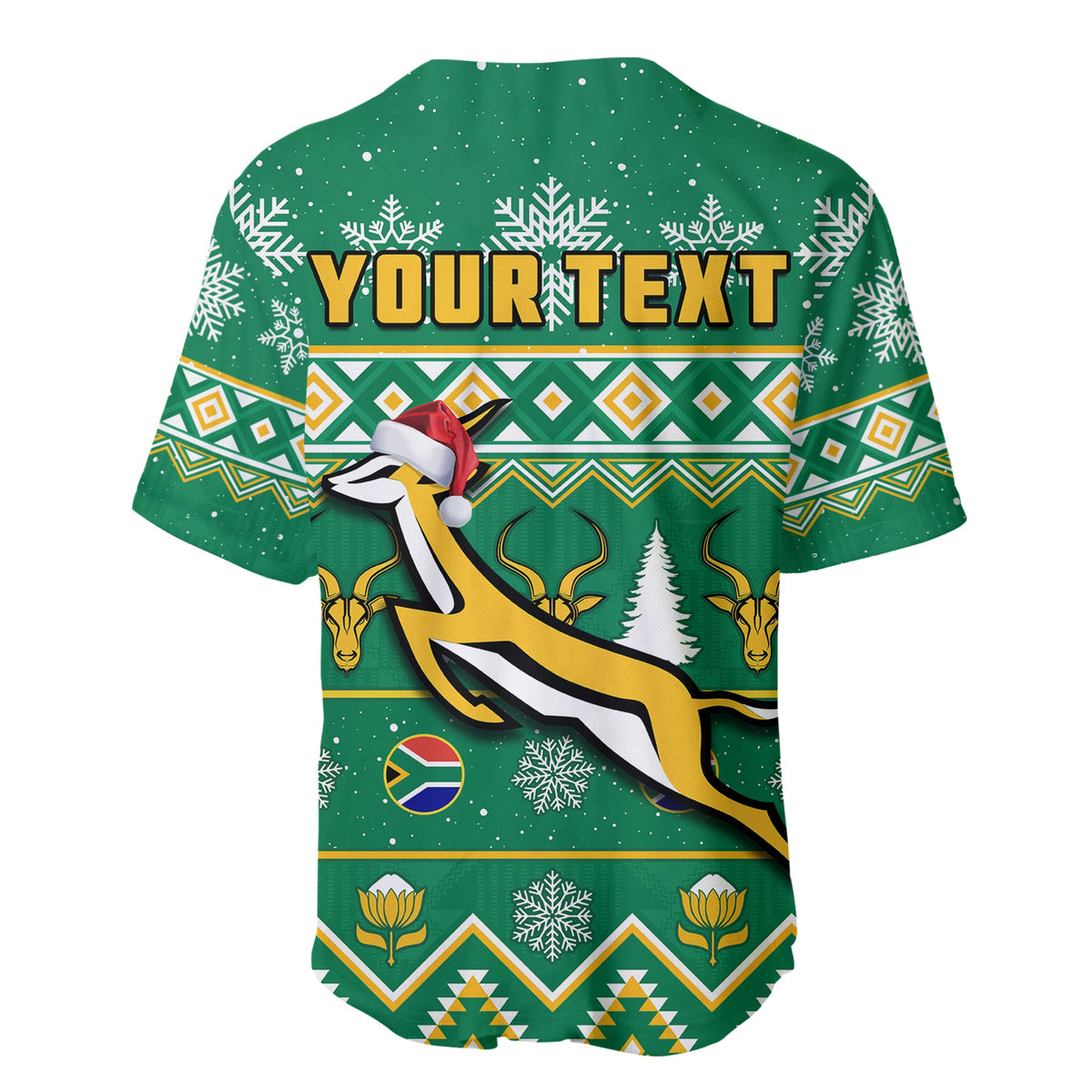 (Custom Personalised) South Africa Rugby Christmas Baseball Jersey Springboks Proud Geseende Kersfees - Wonder Print Shop