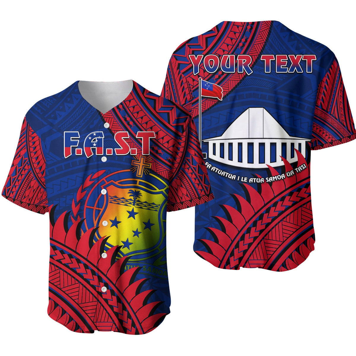 Custom Personalised F.A.S.T Samoa Baseball Jersey Samoan Coat Of Arms Polynesian Pattern - Wonder Print Shop