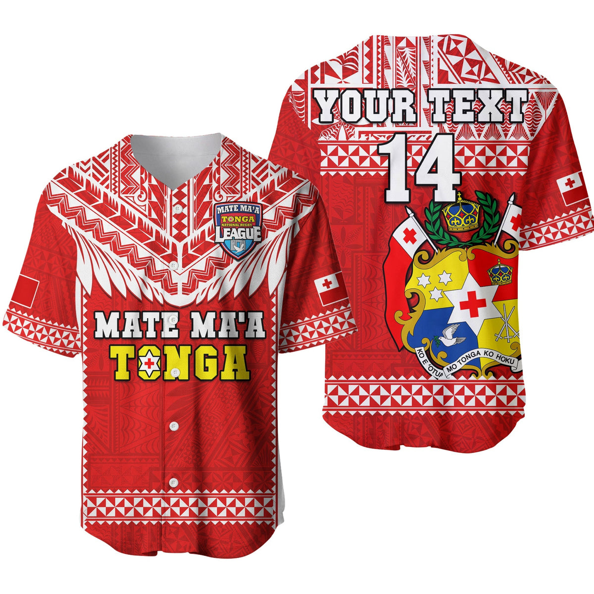 Custom Text And Number Tonga Rugby Baseball Jersey Mate Maa Tonga Pacific Ngatu White - Wonder Print Shop