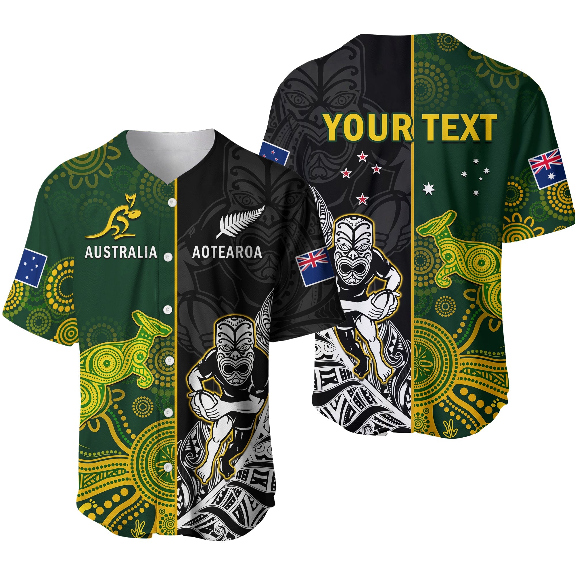 (Custom Personalised) Australia Rugby Mix Aotearoa Rugby Baseball Jersey Wallabies All Black Special Version Ver.01 - Wonder Print Shop