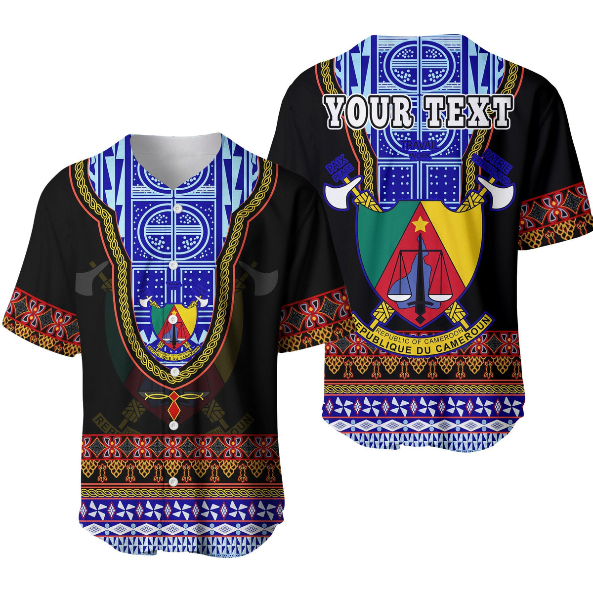 (Custom Personalised) Cameroon Baseball Jersey Atoghu Pattern Black Style - Wonder Print Shop