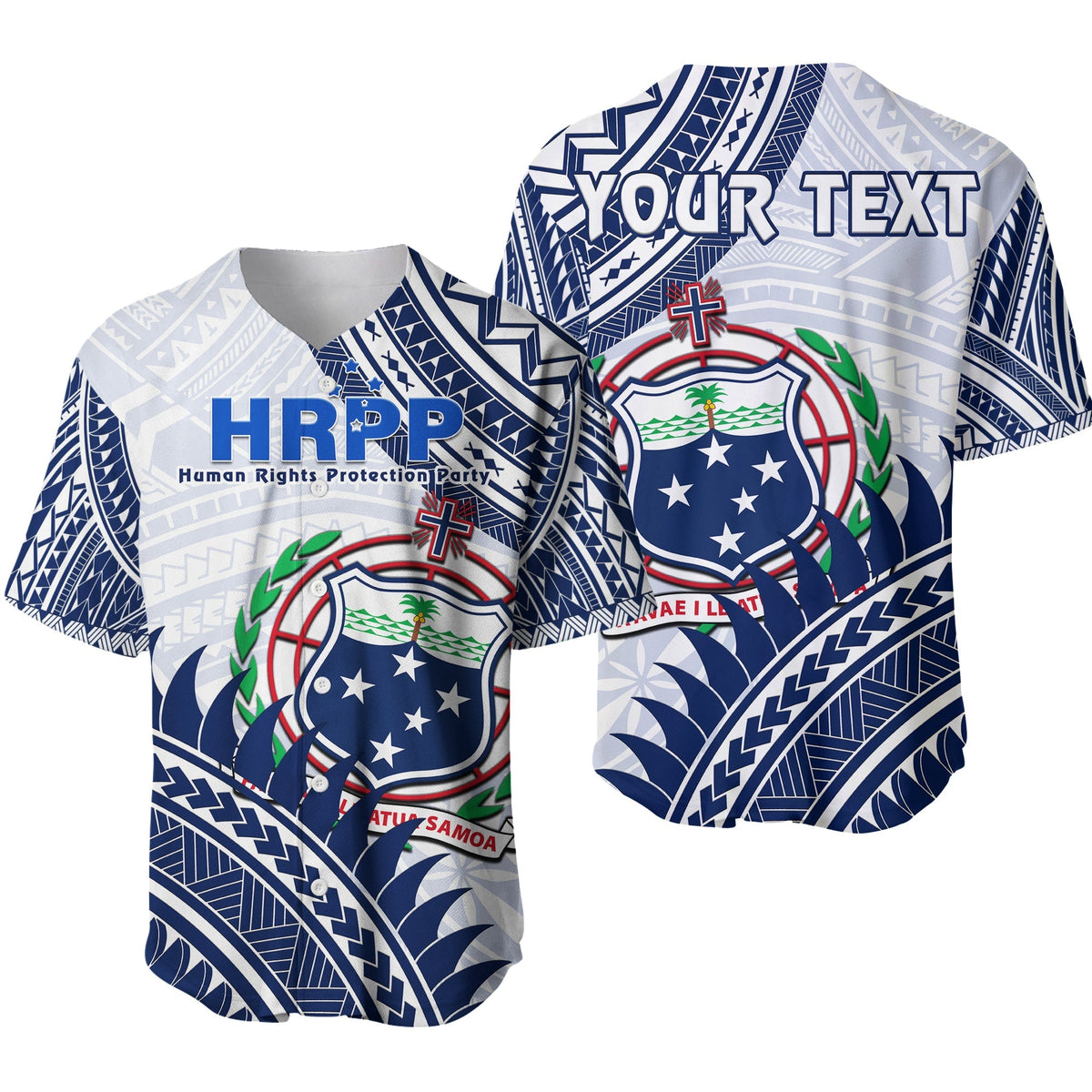 Custom Personalised HRPP Samoa Baseball Jersey Samoan Coat Of Arms Polynesian Pattern - Wonder Print Shop